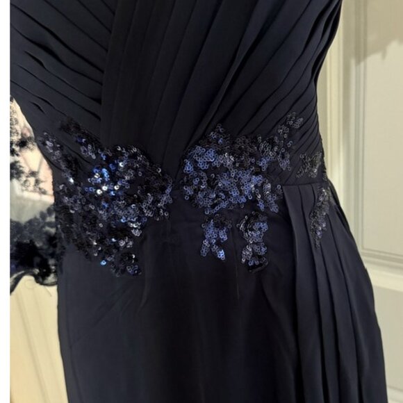Women's Plus Evening Gown Sequined Lace Dress 20W Navy Blue Ruched Slimming 2XL - Picture 7 of 16